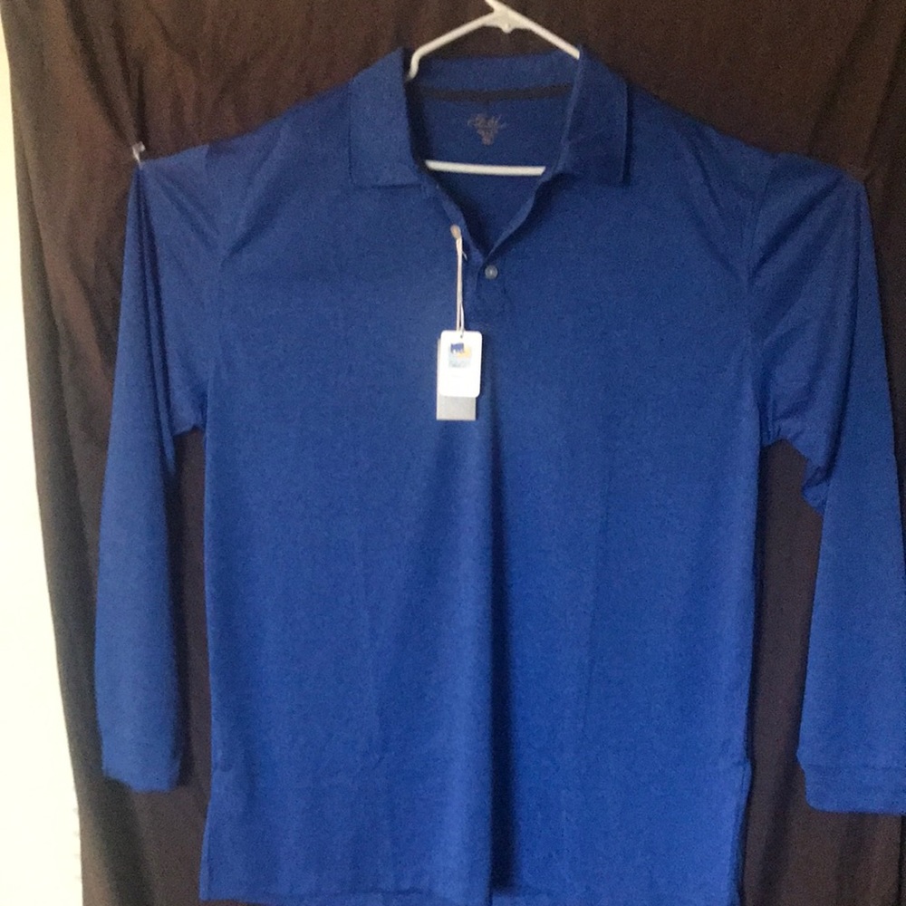 NWT 2XL Gold Tri-Mountain long sleeve 3 button collar moisturizer wicking fabric